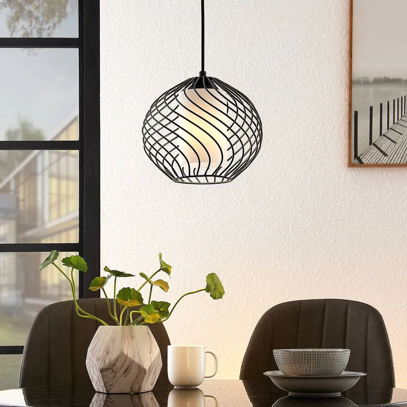 Lampa wisząca Lindby Cedrice, 1-punktowa, czarna, metal, E27