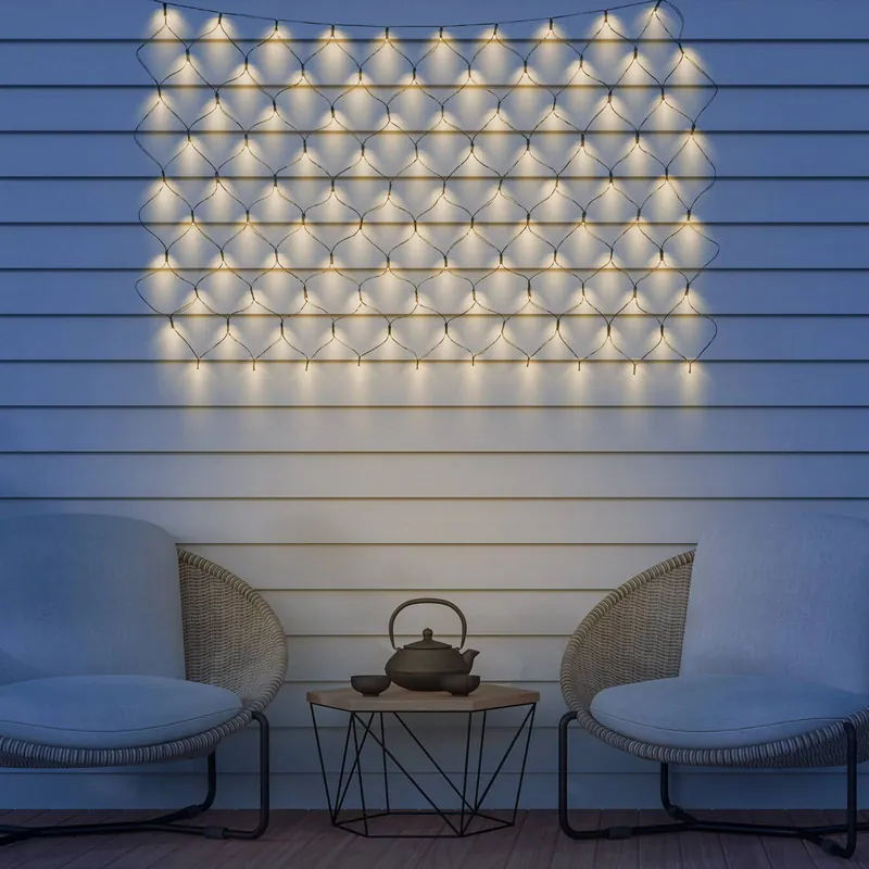 Kurtyna świetlna LED zasilana energią słoneczną, IP44, 110 x 90 cm, 100 lampek
