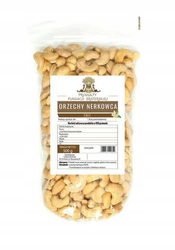 Orzechy Nerkowca Całe 500g Fundacja Braterska