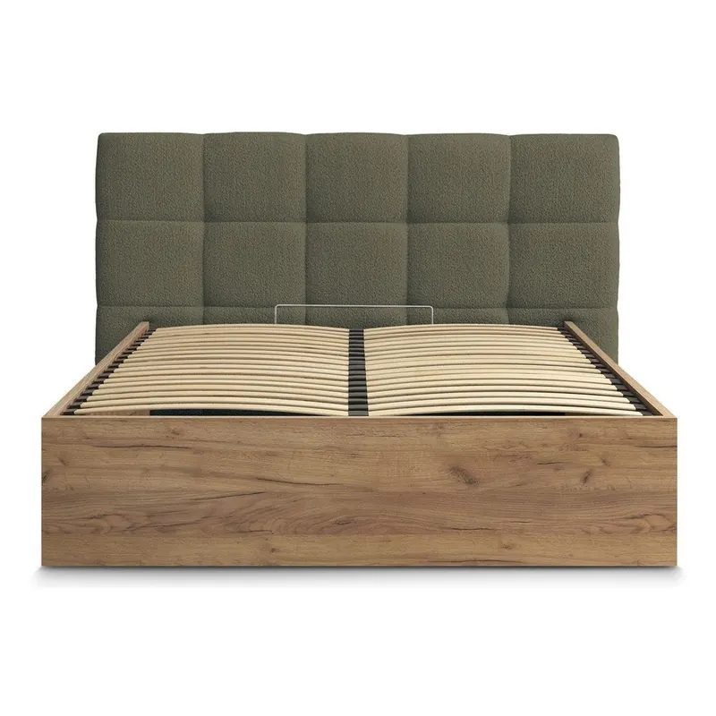 Zielone tapicerowane tapicerowane/z płyty wiórowej łóżko dwuosobowe ze schowkiem ze stelażem 180x200 cm Kumo – Bobochic Paris