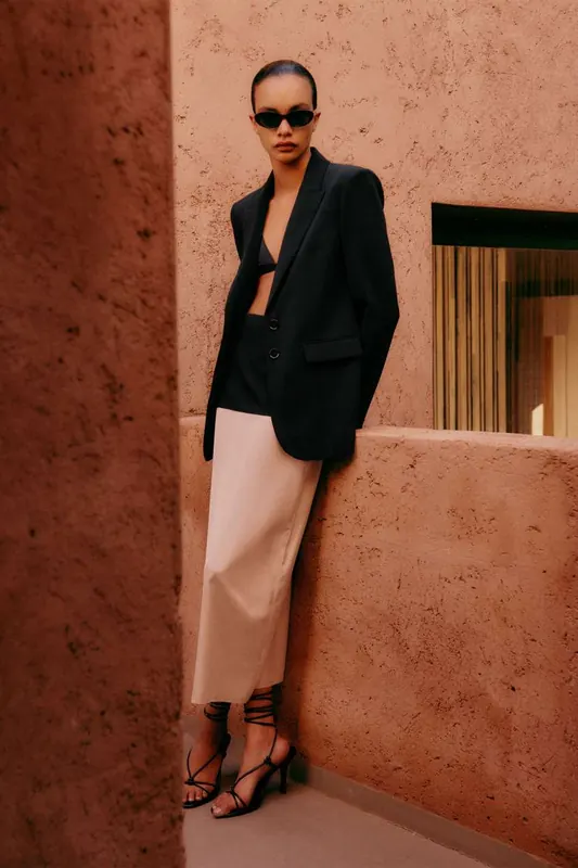 Spódnica midi color block z domieszką wiskozy