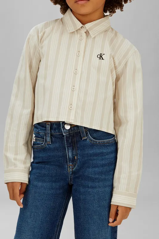 Calvin Klein Girls Stripe Poplin Shirt Ancient Marble/white Gray Maat: 14 | Overhemden Outlet | kids | Beige