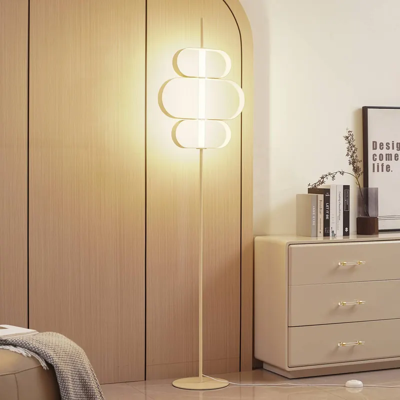 Lampa stojąca LED Lucande Audrina, beżowy, metal, ściemniany