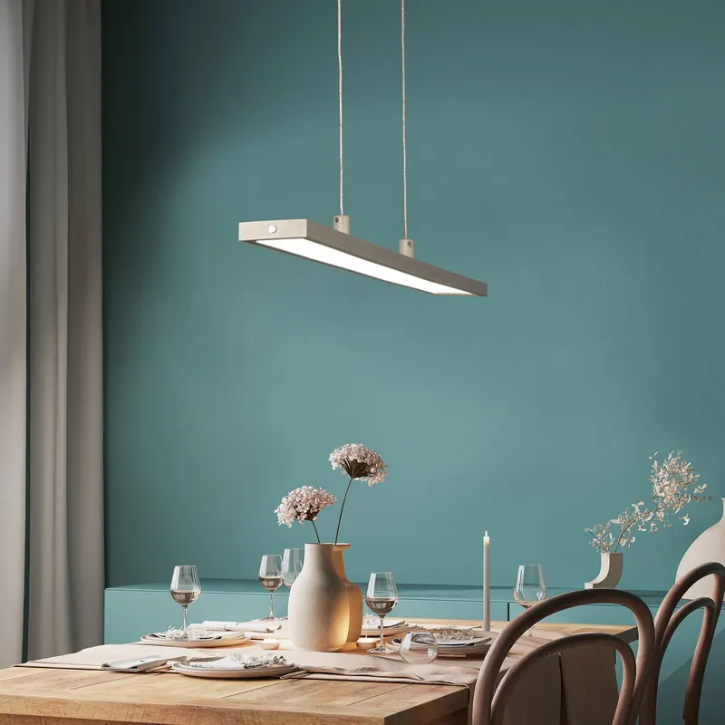 Żyrandol LED Marlo, piaskowa, długość 90 cm, CCT, ściemniacz dotykowy