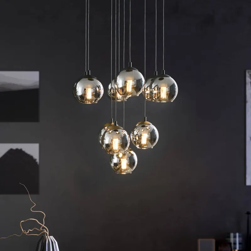 Lampa wisząca Ariscani, czarna, Ø 65 cm, stal/szkło, 10-punktowa.
