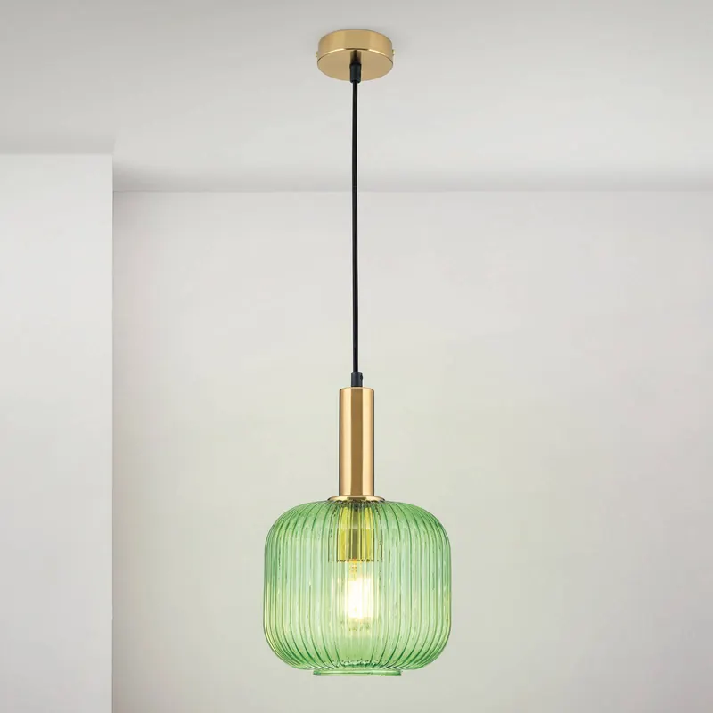 Lampa wisząca Carneval, antyczny mosiądz/zielony, Ø 20 cm, szkło