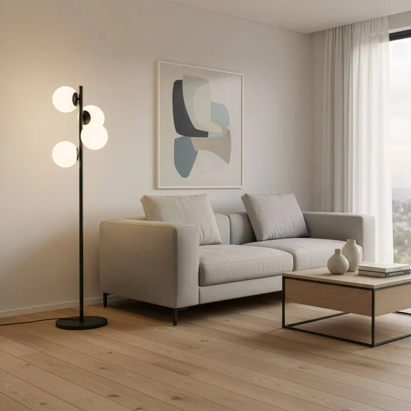 Lampa stojąca Faze, czarna, szkło, wysokość 130 cm, 4-punktowa, E27