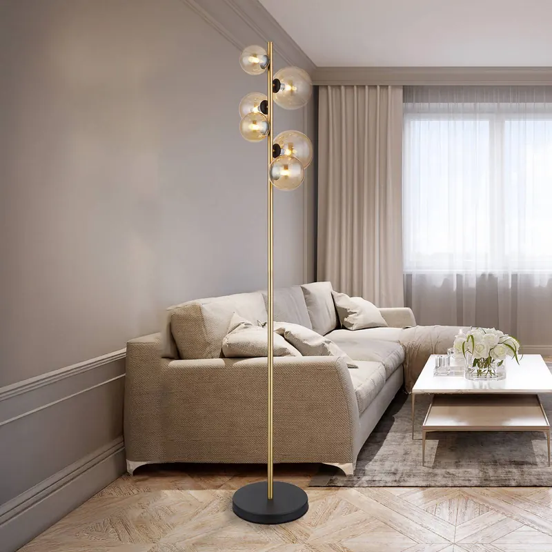 Lampa stojąca Riha, wysokość 155 cm, kolor bursztynowy/mosiężny, metal