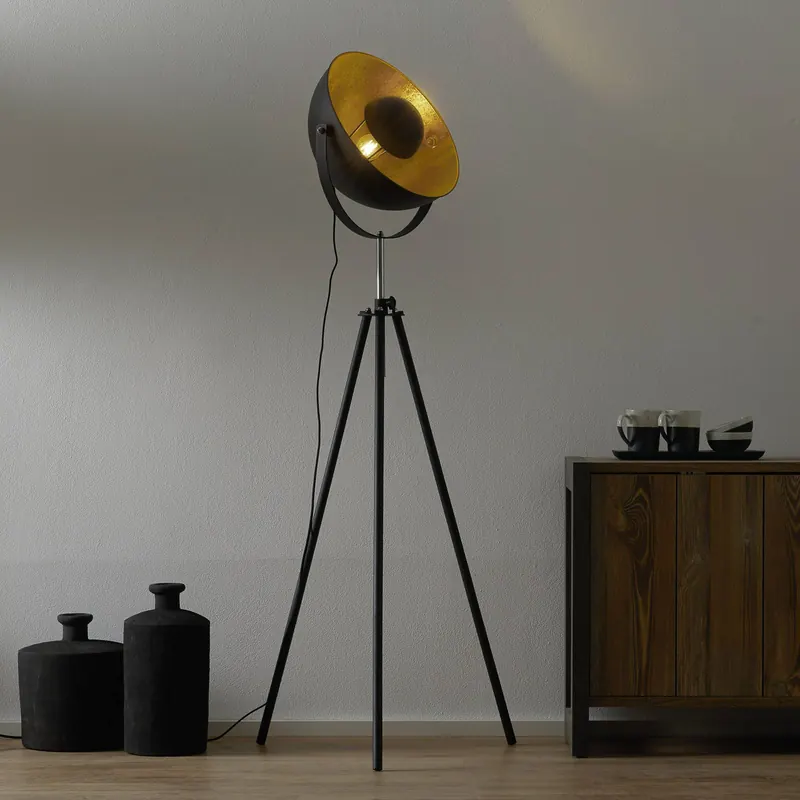 Trójnożna lampa stojąca Lenn, czarno-złota