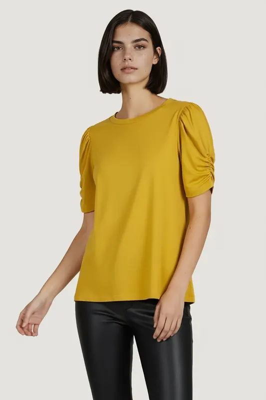 EsQualo T-shirt Modal Puff S/slve Ochre Maat: S | Tops Outlet | Dames | Bruin