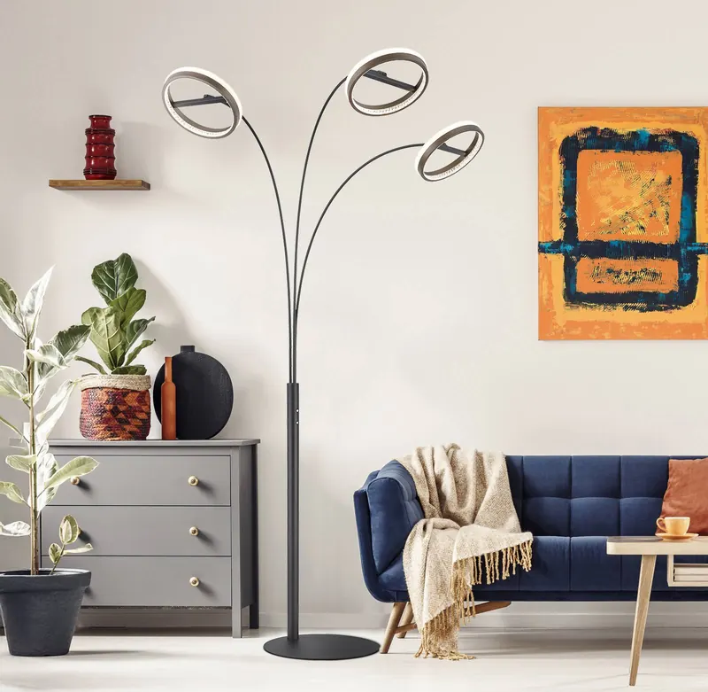Lampa stojąca LED Della, wysokość 190 cm, czarny/ciemnoszary, 3-punktowa.