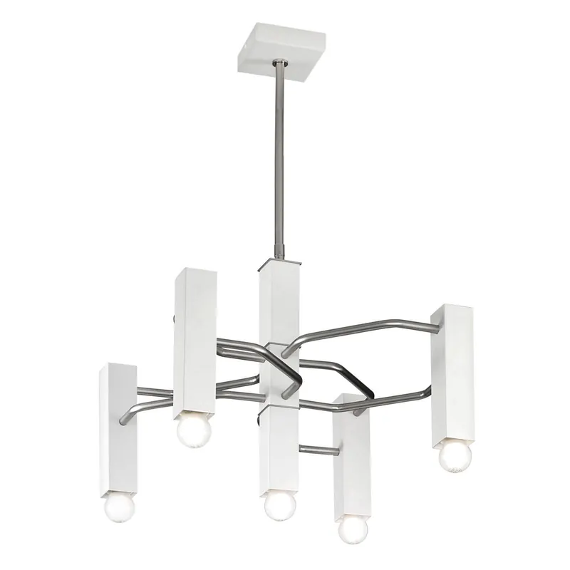 Lampa wisząca Raster, 5-pkt., nikiel matowy/biała