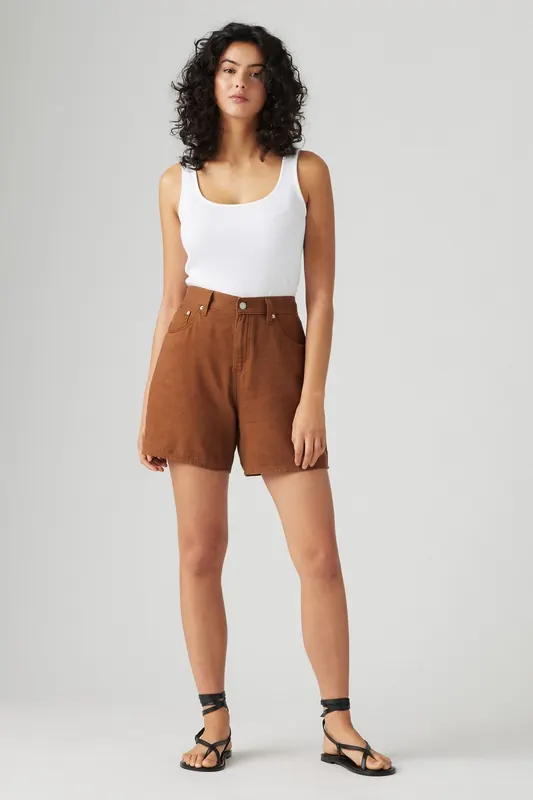 Levi's High Rise Baggy Cotton Linen Shorts Brown Maat: W25 | Korte Broeken Outlet | Dames | Bruin