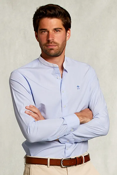 River Woods Slim Fit Striped Shirt Henley Collar Blue/white Blue Maat: L | Casual Overhemden Outlet | Heren | Blauw