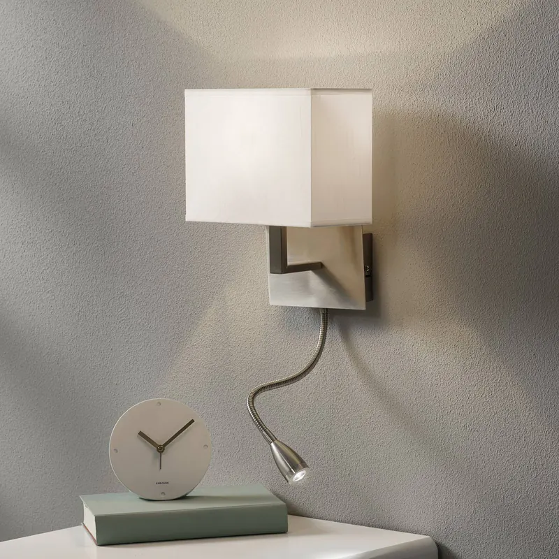 Lampa ścienna 6519 z lampką do czytania LED, satynowy srebrny