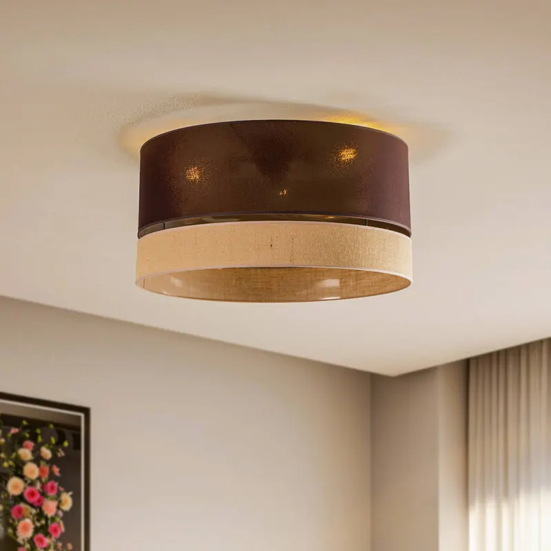 Lampa sufitowa Euluna Levo, Ø60 cm, juta/ciemny brąz