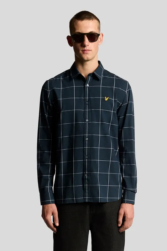 Lyle & Scott Window Pane Check Shirt Dark Navy/white Maat: L | Zakelijke Overhemden Outlet | Heren | Blauw