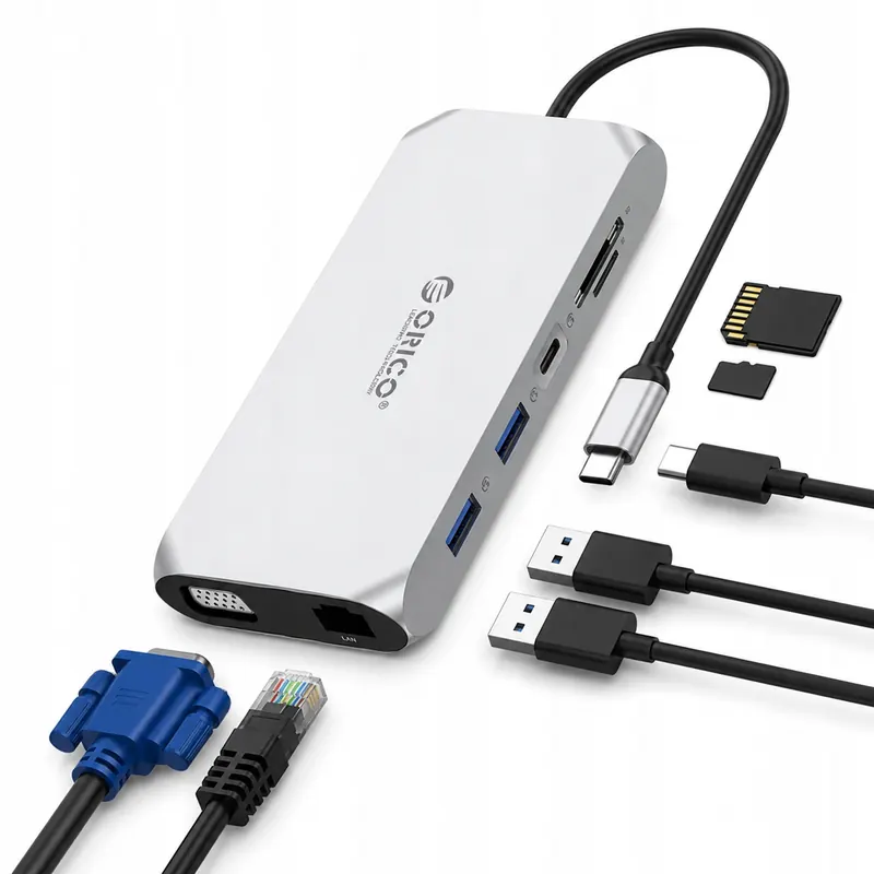 Stacja dokująca Usb- C Orico Xcr 12w1 3x Usb- A 3. 1 1x Usb- A 2. 0 1x C