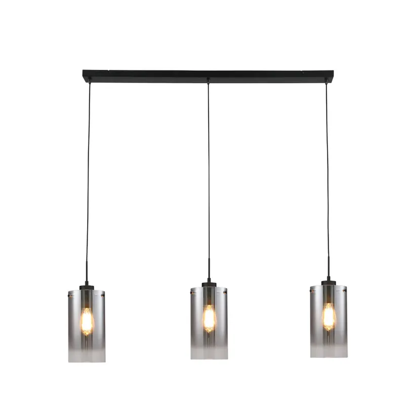 Lampa wisząca Ventotto, czarny/dymny, długość 105 cm, 3-punktowa.