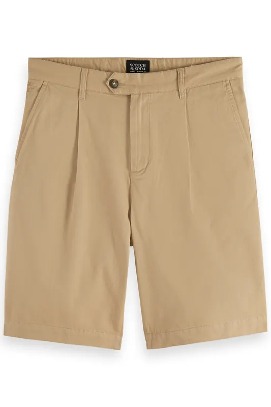 Scotch & Soda Pleated Wide Fit Cotton-twill Bermuda Short Soft Camel Maat: W30 | Korte Broeken Outlet | Heren | Beige