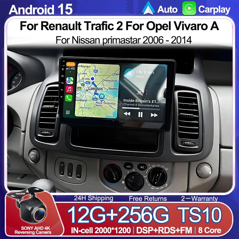 Android 16 do Renault Trafic 2, Opel Vivaro A, Nissan Primastar 2006 - 2014 Radio Samochodowe Multimedialny Odtwarzacz Wideo Nawigacja