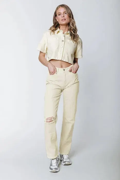 Colourful Rebel Jones Mid Rise Straight Leg Pants Lime Maat: XXL | Straight Jeans Outlet | Dames | Ecru