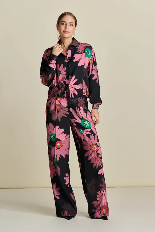 POM Amsterdam Pants - Big Blooming Pink Maat: 36 | Wijde Broeken Outlet | Dames | Roze