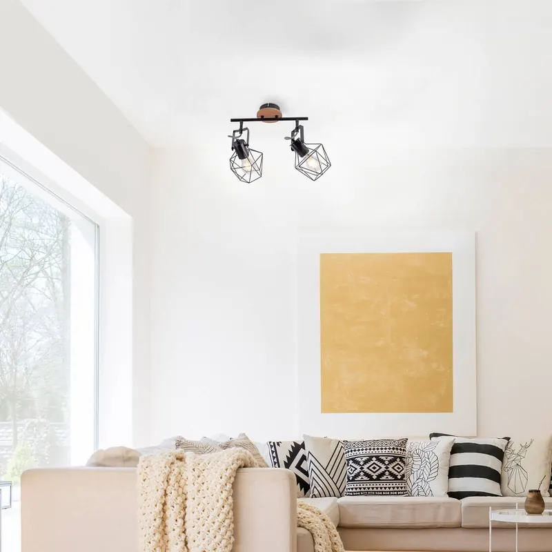 Lampa sufitowa Jaro regulowana czarna/drewno 2-punktowa