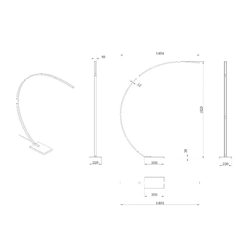 Lampa łukowa LED Curve, matowe złoto, 2700 K, wysokość 192, ściemniana