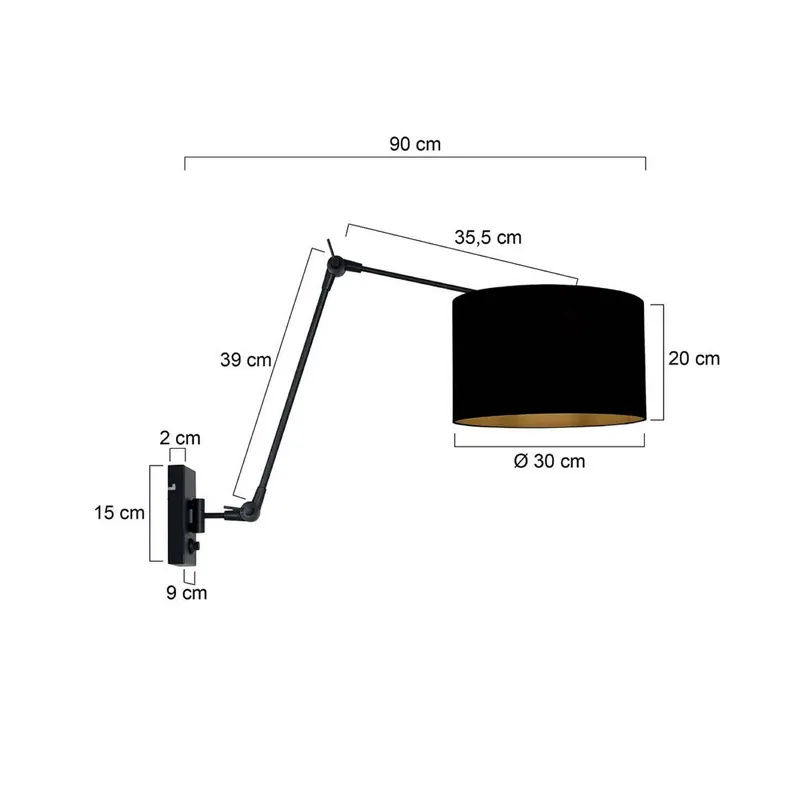 Lampa ścienna Prestige Chic czarna/czarno-złota, wysięg 90 cm