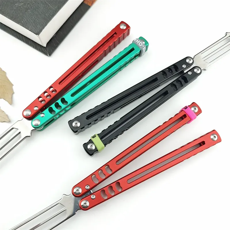 Otwieracz do butelek Balisong Trainer EDC z aluminiową rękojeścią i konstrukcją z tulejkami, nóż motylkowy z tępo ostrym ostrzem do treningu samoobrony.
