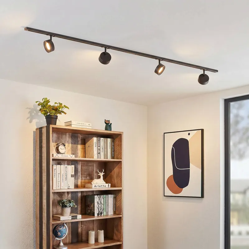 System szynowy Lindby Linaro, średnica 9,5 cm, 4-punktowy, LED, czarny