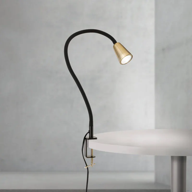 Lampa stołowa Dotty, kolor mosiężny, wysokość 65 cm, zacisk, GU10