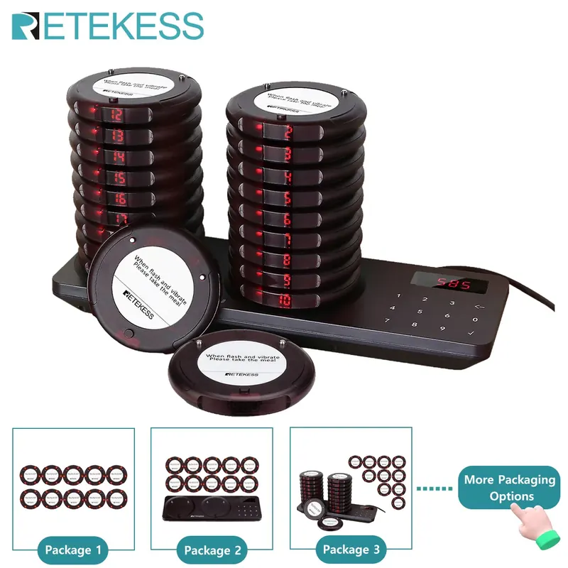 RETEKESS TD163 Restaurant Pager Wireless Calling System with Space-Saving Low Battery Alert Vibrating Beeper for Food Truck Cafe