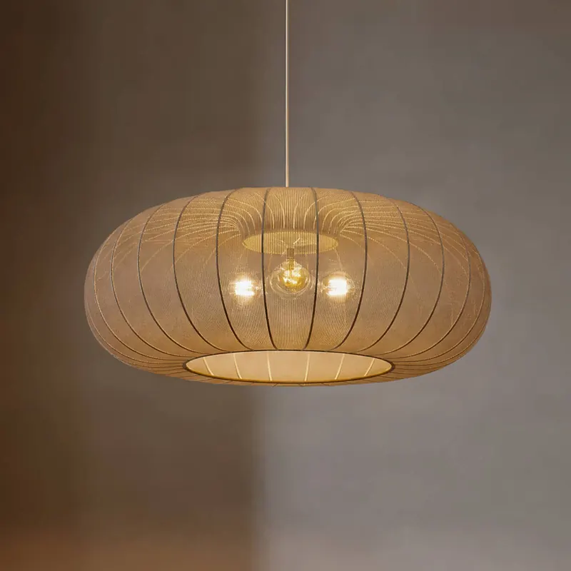 Żyrandol Lindby Helin, brązowy, Ø 70 cm, tkanina, 3 x E27