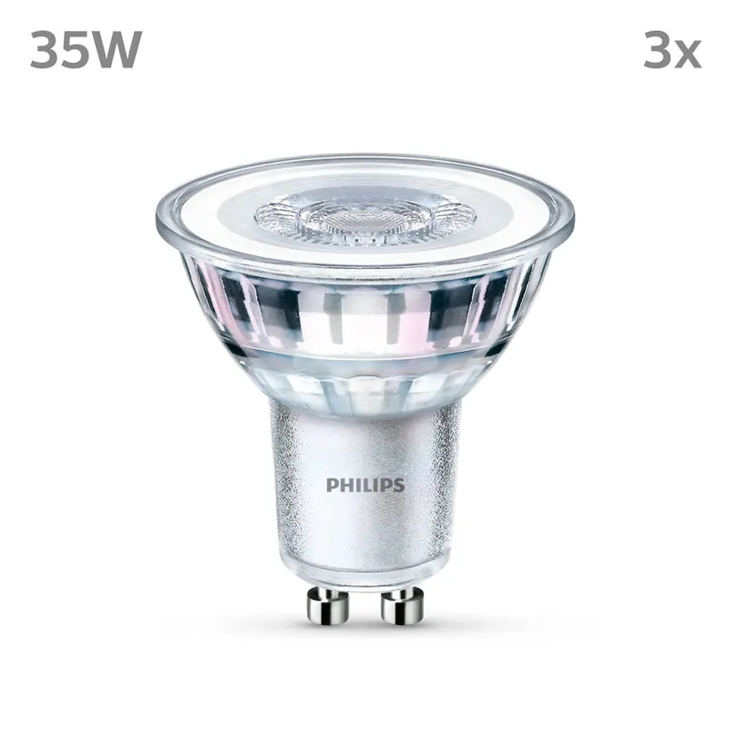 Żarówka LED Philips GU10 3,5W 255lm 827 przezroczysta 36° 3szt