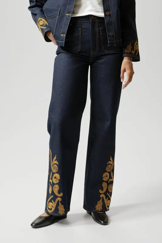 Nudie Jeans Holly Western Pants Embroidery Maat: W30L30 | Flared Jeans Outlet | Dames | Blauw