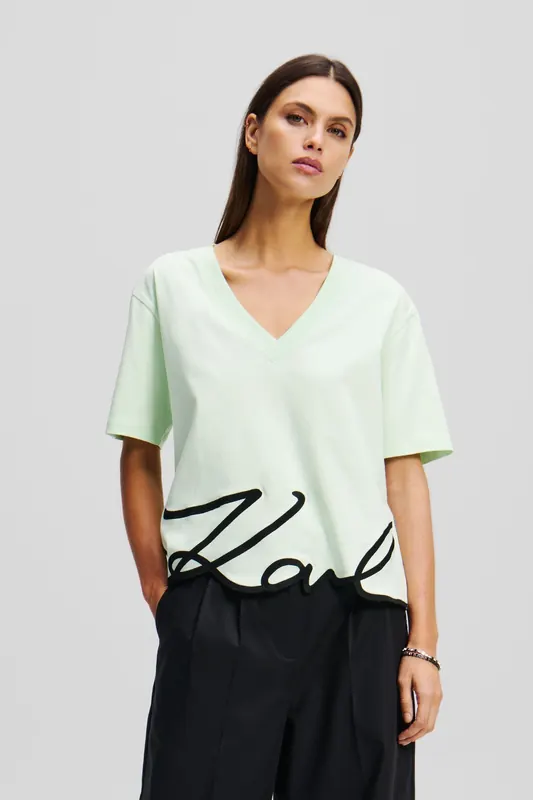 Karl Lagerfeld Karl Signature Hem V-neck Tshirt Spray Maat: M | Tops Outlet | Dames | Zwart