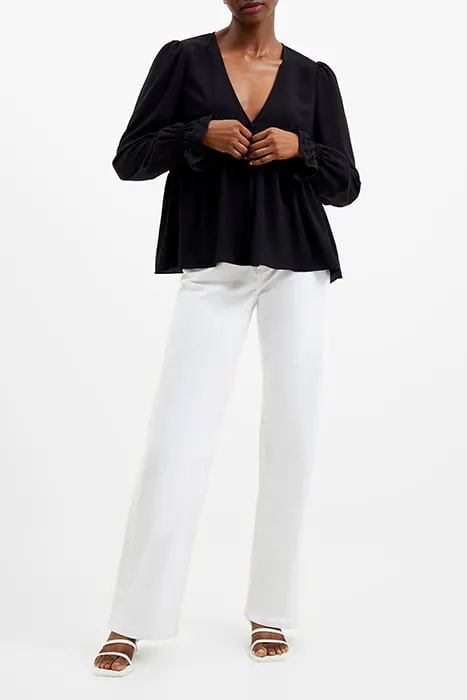 French Connection Crepe Light V Neck Top Black Maat: XS | Blouses Outlet | Dames | Wit