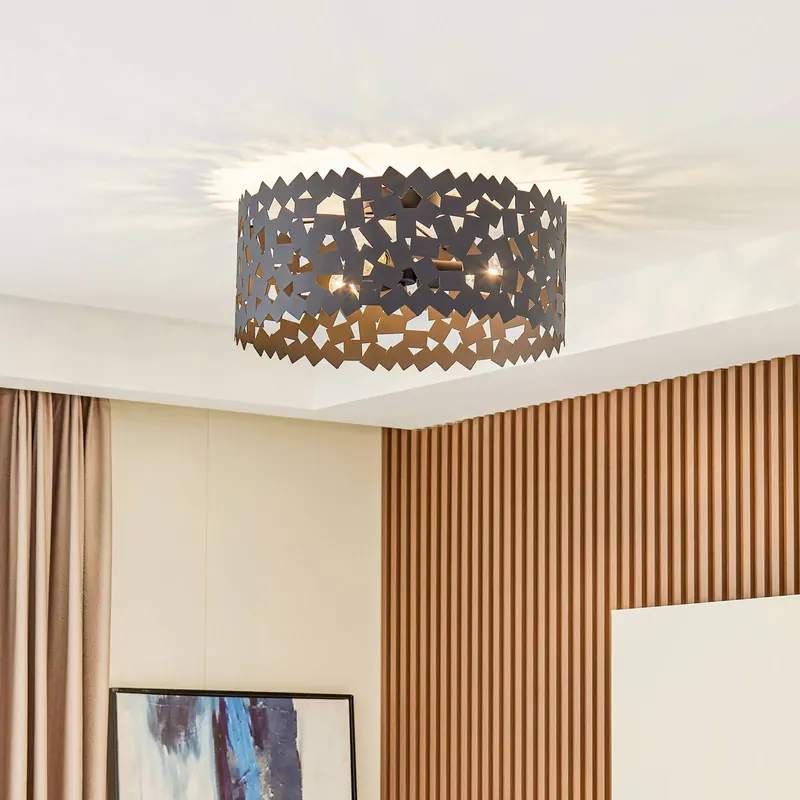 Lampa sufitowa Lucande Aeloria, czarna, żelazo, Ø 50 cm, E27