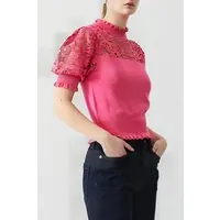 French Connection Crochet Mix Knit Camellia Maat: XL | Gebreide Truien Outlet | Dames | Roze