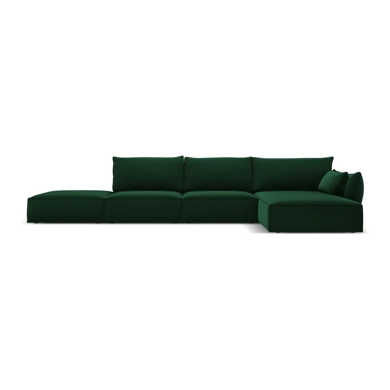 Ciemnozielony aksamitny narożnik (prawostronny/z szezlongiem) Vanda – Mazzini Sofas