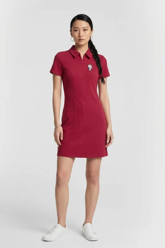 Karl Lagerfeld Ikon Sketch Polo Zipped Dress Persian Red Maat: S | Blousejurken Outlet | Dames | Rood