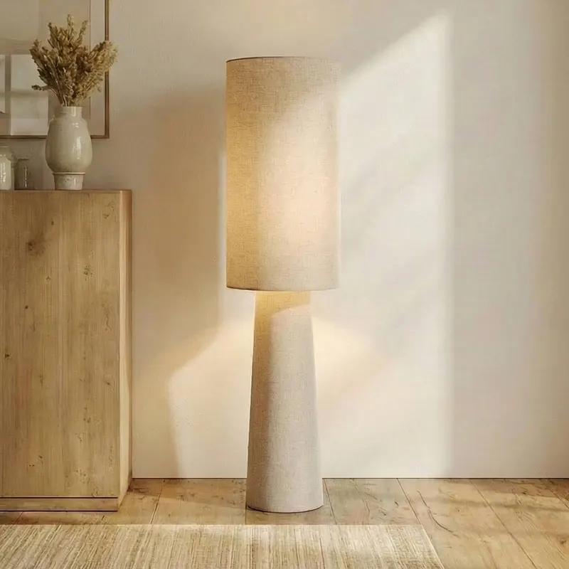 Lampa stojąca Lindby Elfie, wysokość 124 cm, beżowa, len, 2x E27
