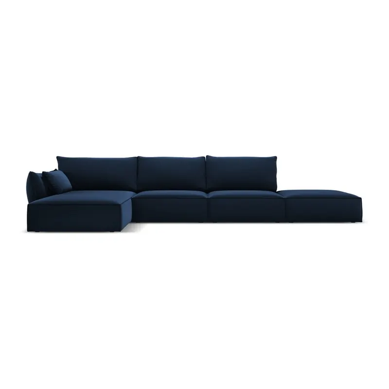 Ciemnoniebieski aksamitny narożnik (lewostronny/z szezlongiem) Vanda – Mazzini Sofas