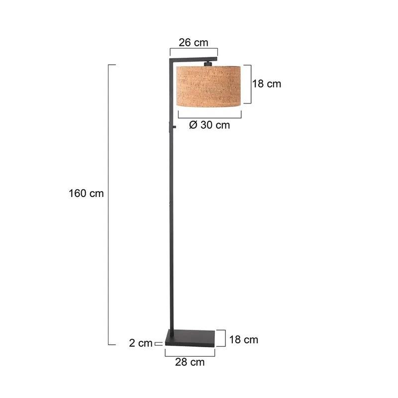 Lampa podłogowa Stang, czarna/brązowa, wysokość 160 cm, korek