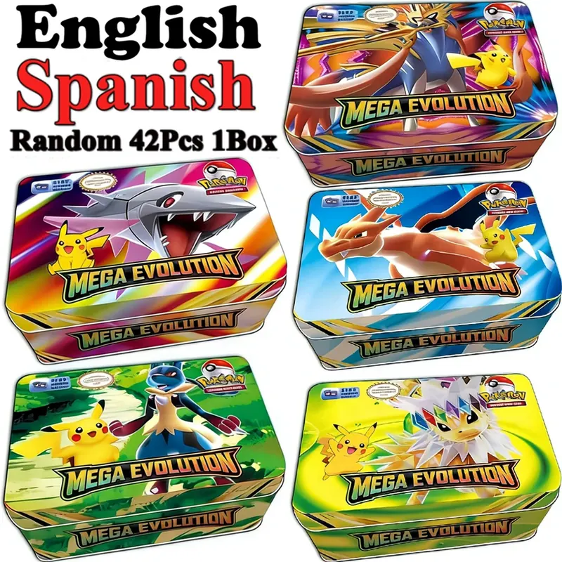 MEGA EVOLUTION 42 szt. Karty Pokemon Zabawki do Walki Lost Origin Pokemons Box z Pikachu Anime Bank Karty do Gry Pokemon dla Dzieci