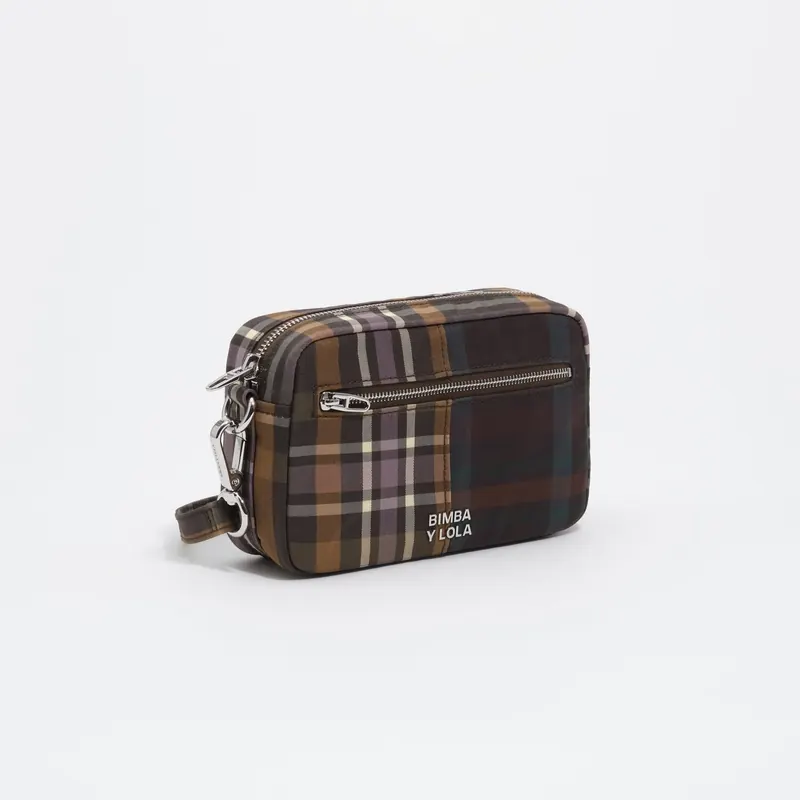 Torebka listonoszka mała tartan czekoladowo-zielona