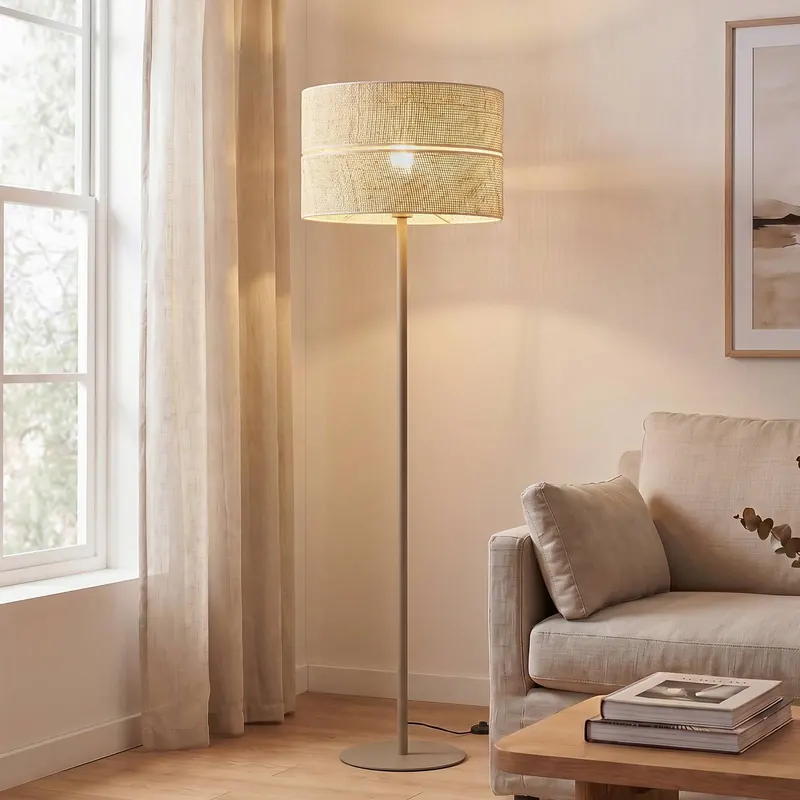 Lampa stojąca Calma, beżowa, rafia, wysokość 159 cm, E27
