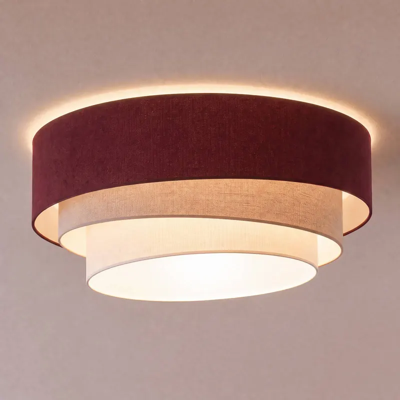Lampa sufitowa Trio, ciemnoczerwona/beżowa, Ø 60 cm, tkanina, E27
